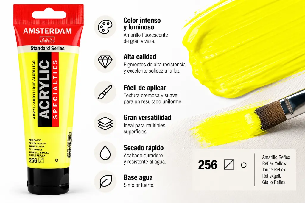 Características Acrílico Amsterdam Standard Series Amarillo Reflex 256
