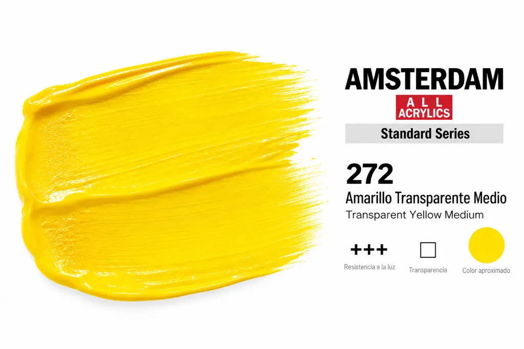 Muestra de color Acrílico Amsterdam Standard Series Amarillo Transparente Medio 272