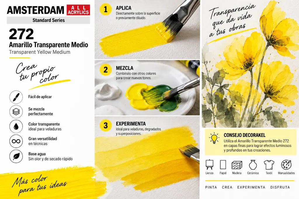 Aplicación Acrílico Amsterdam Standard Series Amarillo Transparente Medio 272
