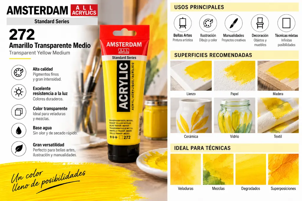 Usos y superficies Acrílico Amsterdam Standard Series Amarillo Transparente Medio 272