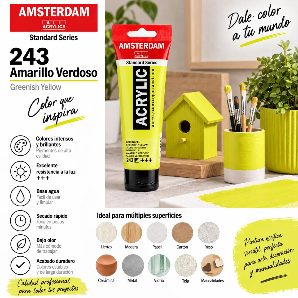 Usos y superficies Acrílico Amsterdam Standard Series Amarillo Verdoso 243