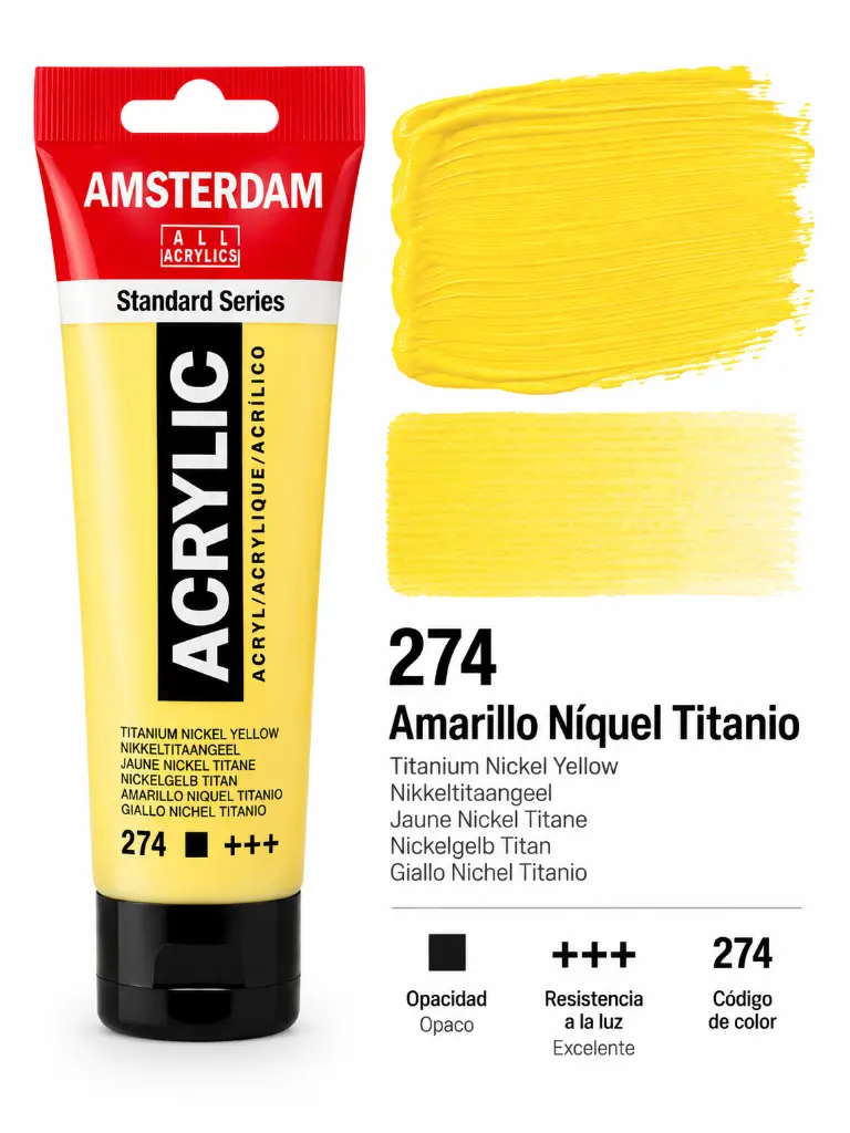 Muestra de color Acrílico Amsterdam Standard Series Amarillo Níquel Titanio 274