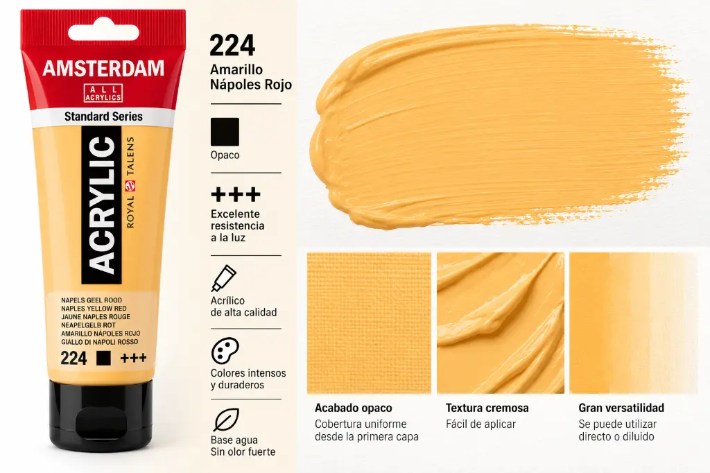 Características Acrílico Amsterdam Standard Series Amarillo Nápoles Rojo 224