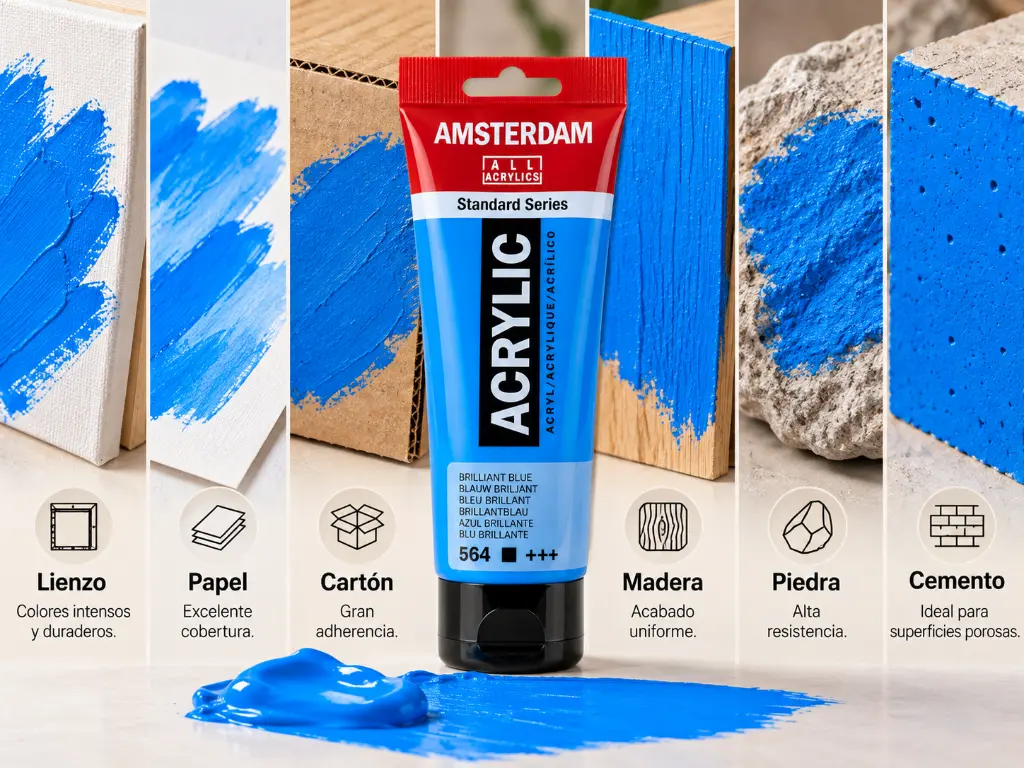 Usos y superficies Acrílico Amsterdam Standard Series Azul Brillante 564