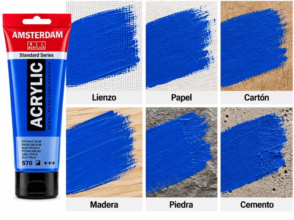 Usos y superficies Acrílico Amsterdam Standard Series Azul Ftalo 570