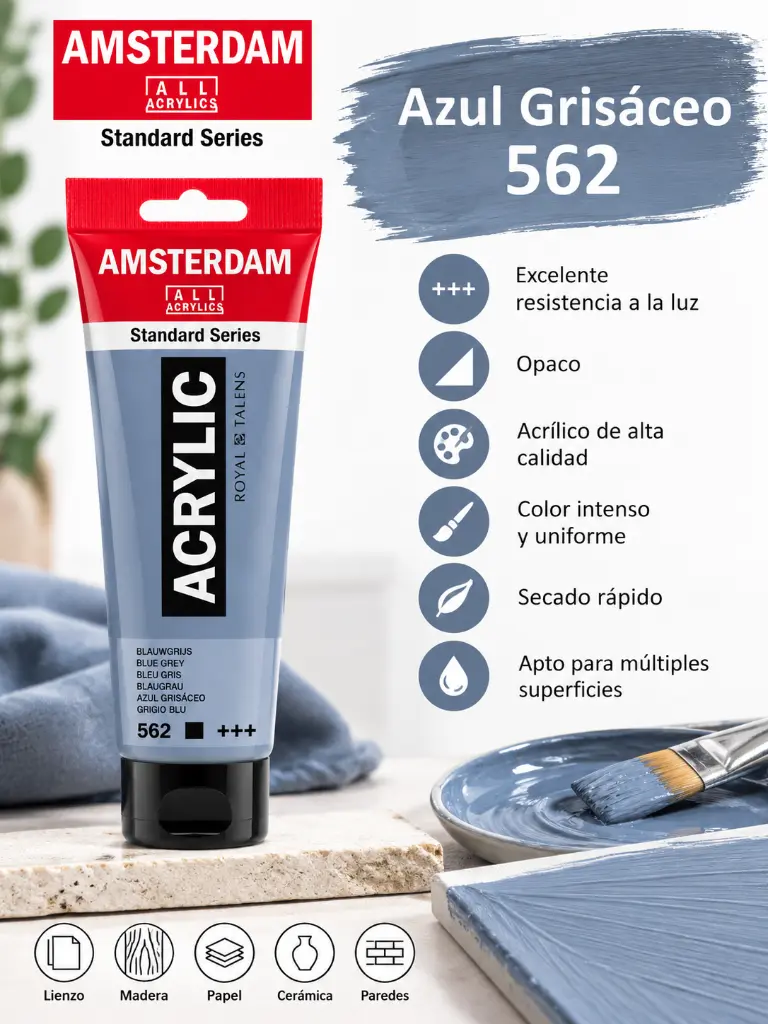 Características Acrílico Amsterdam Standard Series Azul Grisáceo 562