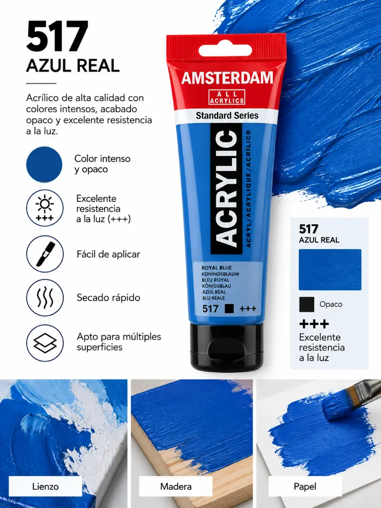 Características Acrílico Amsterdam Standard Series Azul Real 517
