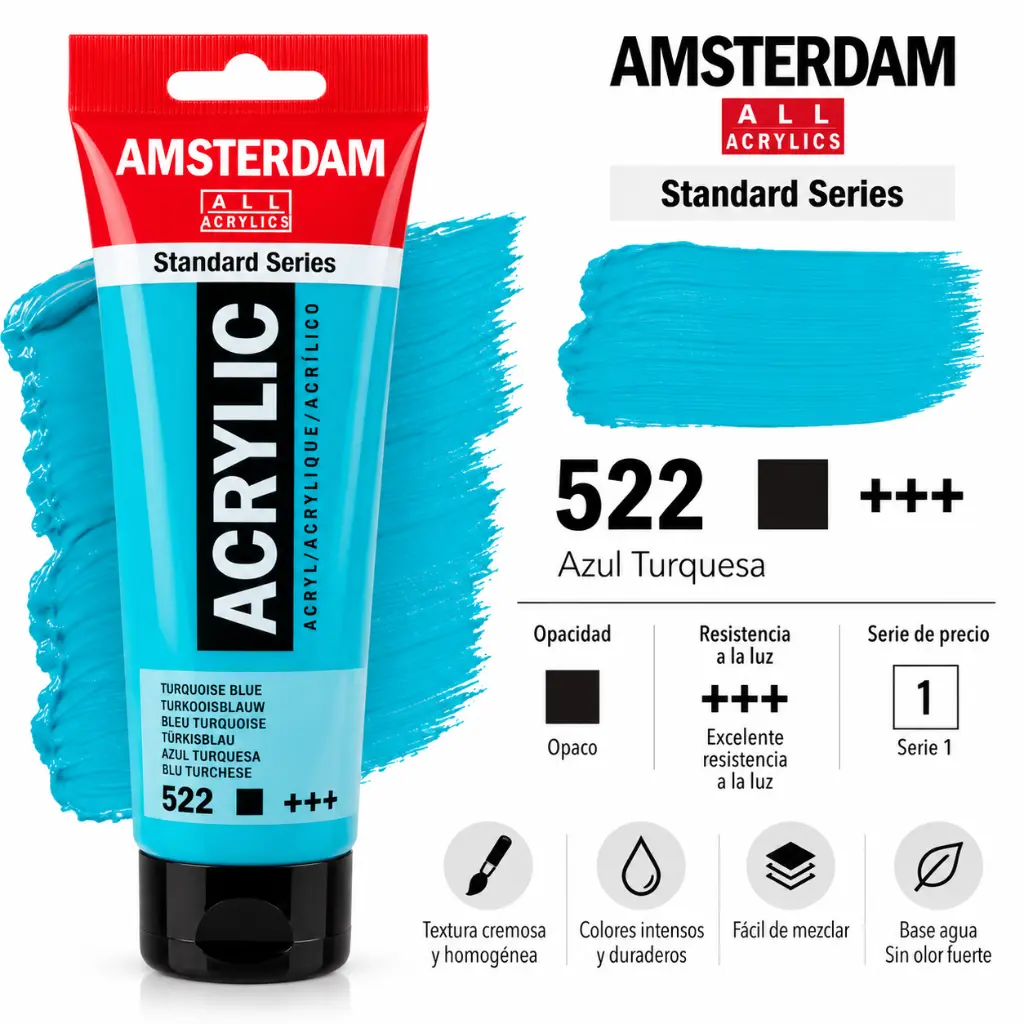 Características Acrílico Amsterdam Standard Series Azul Turquesa 522