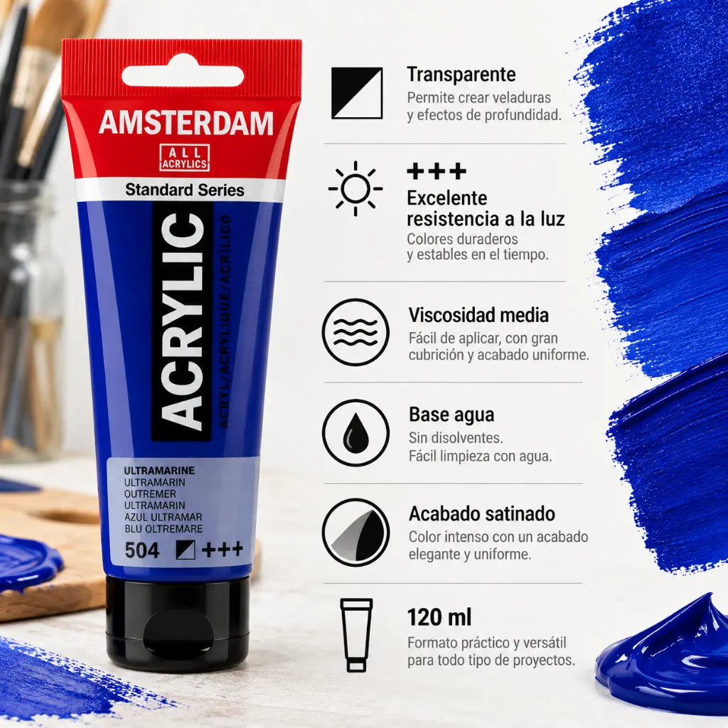 Características Acrílico Amsterdam Standard Series Azul Ultramar 504