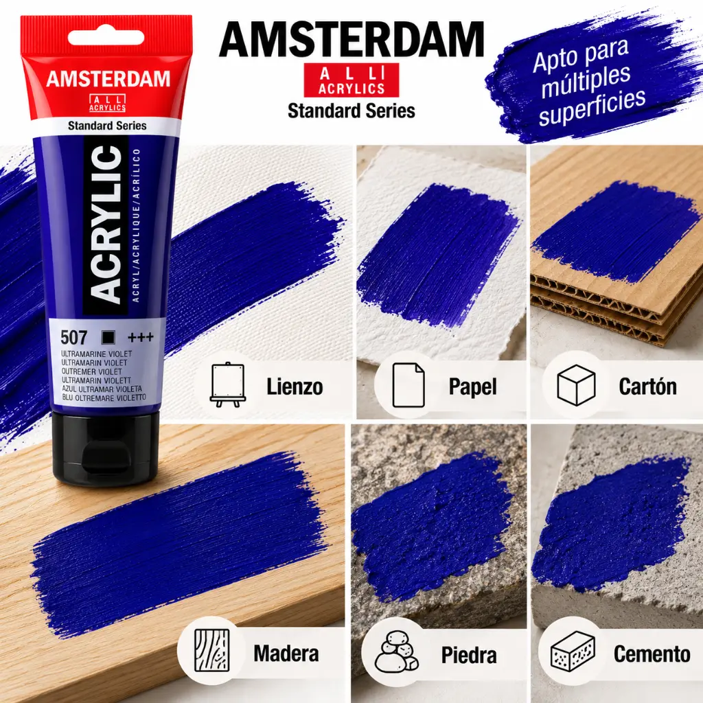 Usos y superficies Acrílico Amsterdam Standard Series Azul Ultramar Violeta 507