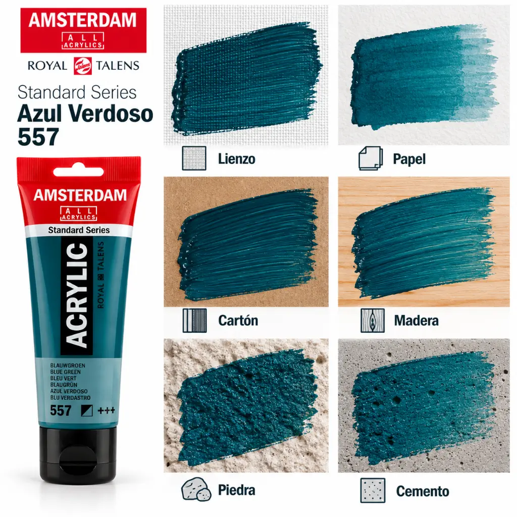 Usos y superficies Acrílico Amsterdam Standard Series Azul Verdoso 557