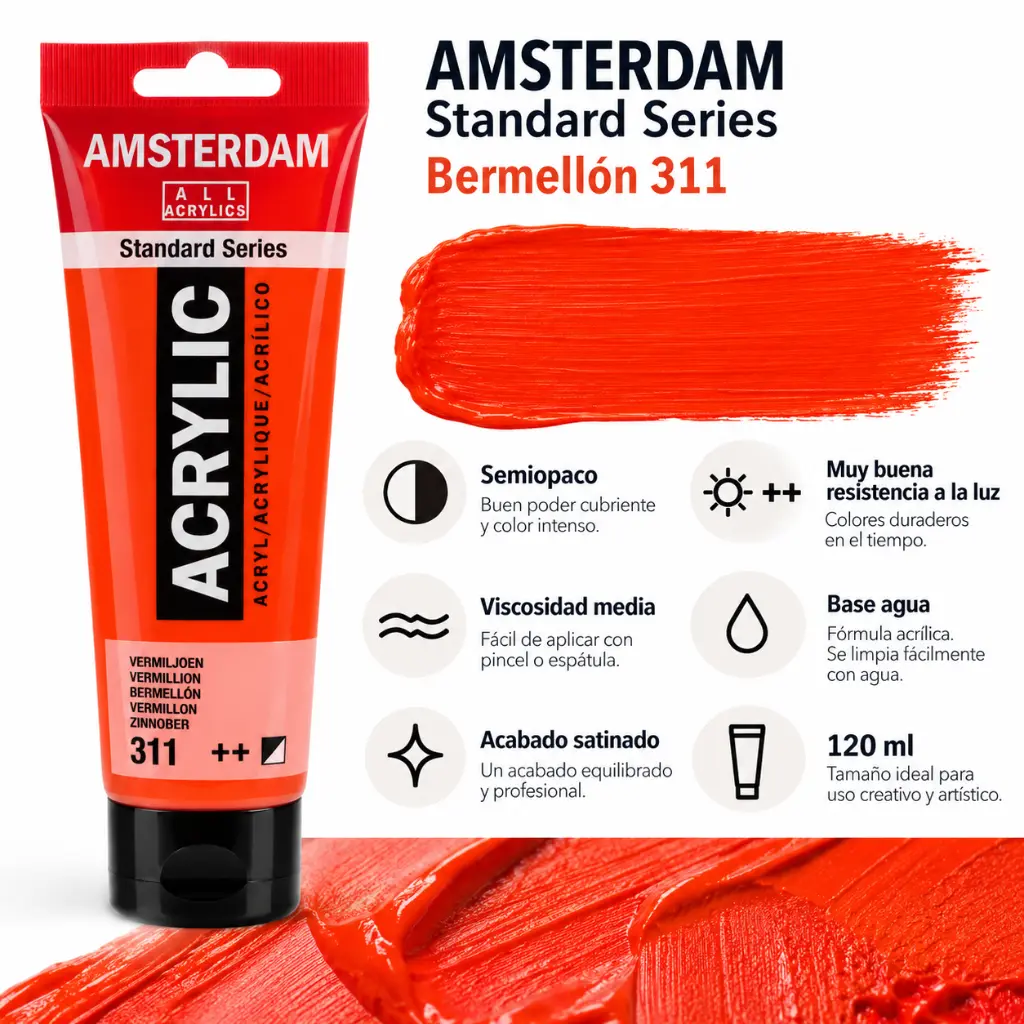 Características Acrílico Amsterdam Standard Series Bermellón 311