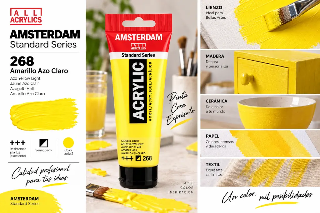 Usos y superficies Acrílico Amsterdam Standard Series Amarillo Azo Claro 268