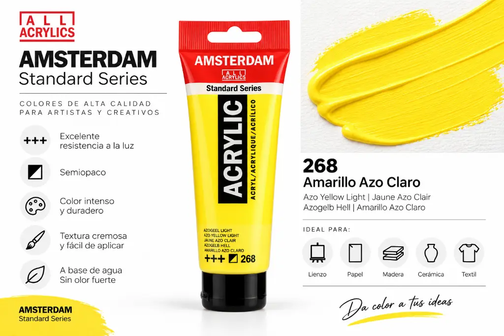 Características Acrílico Amsterdam Standard Series Amarillo Azo Claro 268