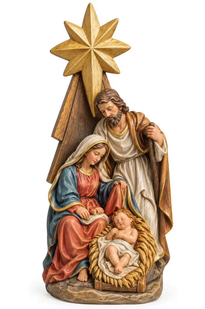Belén Compacto Estrella de Poliresina 24 cm pintado y decorado