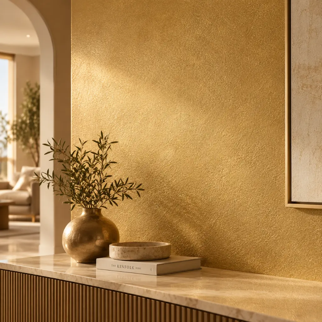 Detalle del acabado metalizado oro Luxury Arenas Metalizadas Jafep
