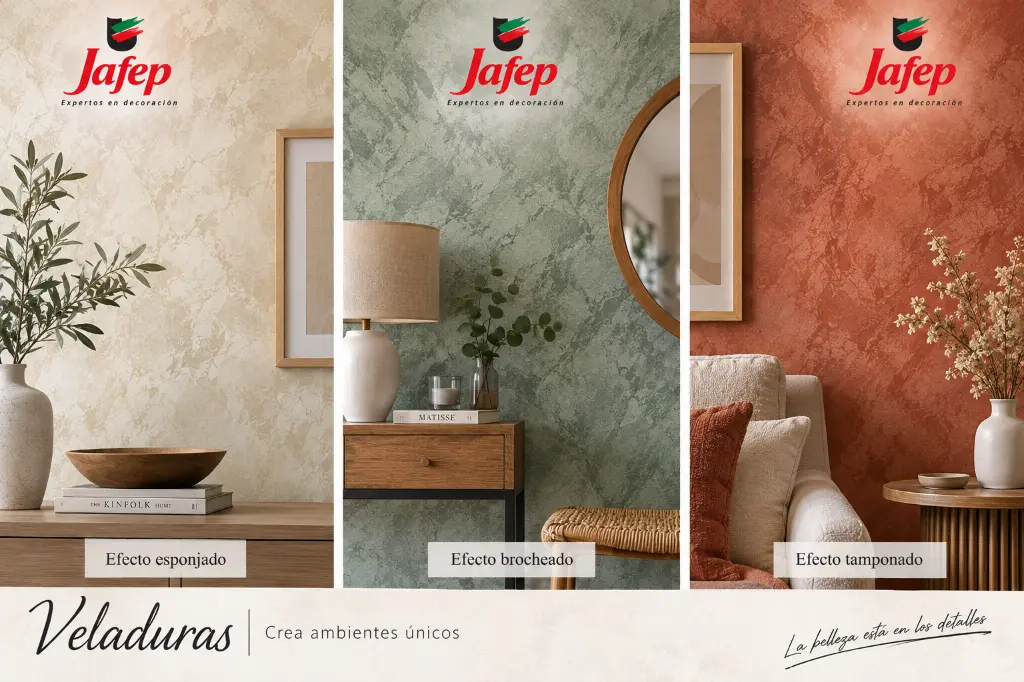 Efectos decorativos esponjado, brocheado y tamponado con Veladuras Jafep